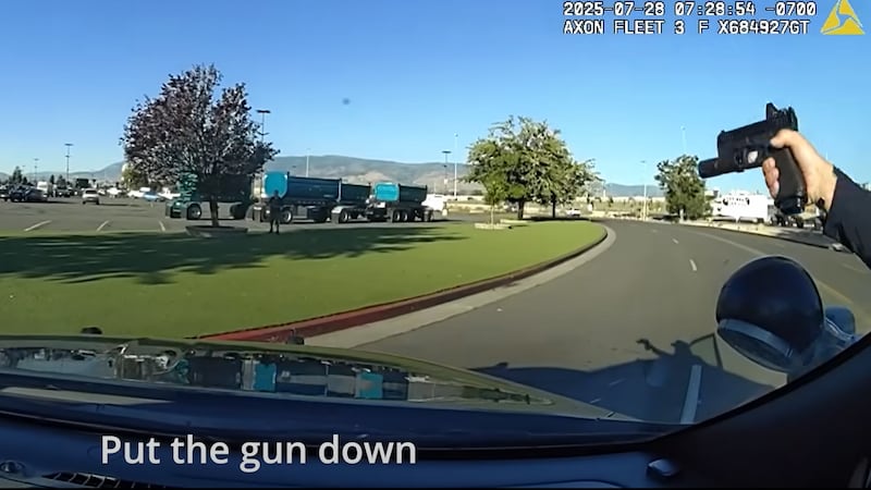 A screenshot from body cam footage of officers responding to the shooting at the GSR that...