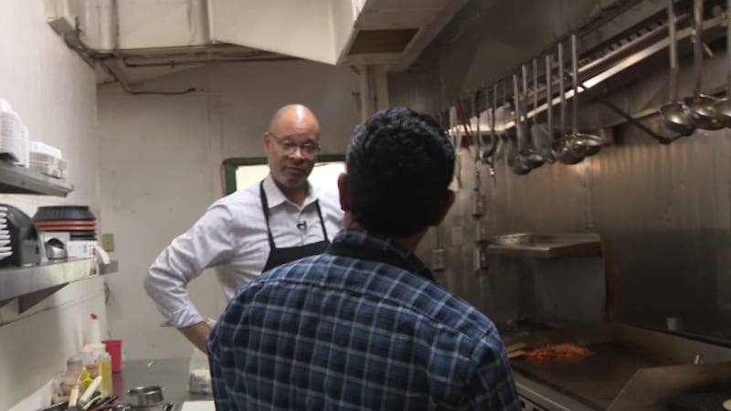 Aaron Ford talks to Mario Jimenez owner or Senor Tequilas