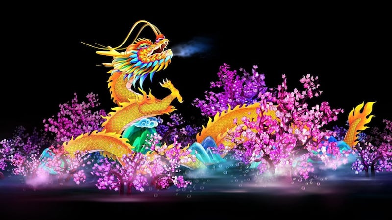 A light up dragon from the Dragon Lights Festival