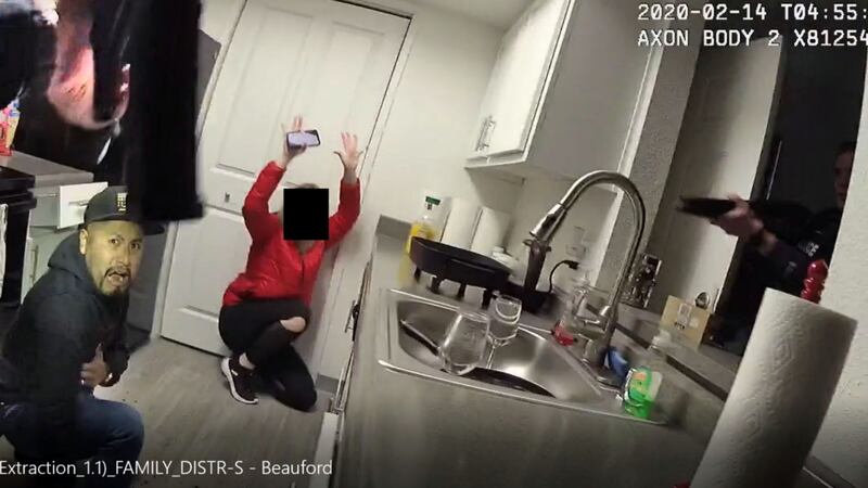 This image from a body camera shows Abel Lopez-Lopez immediately before he is shot by Reno...