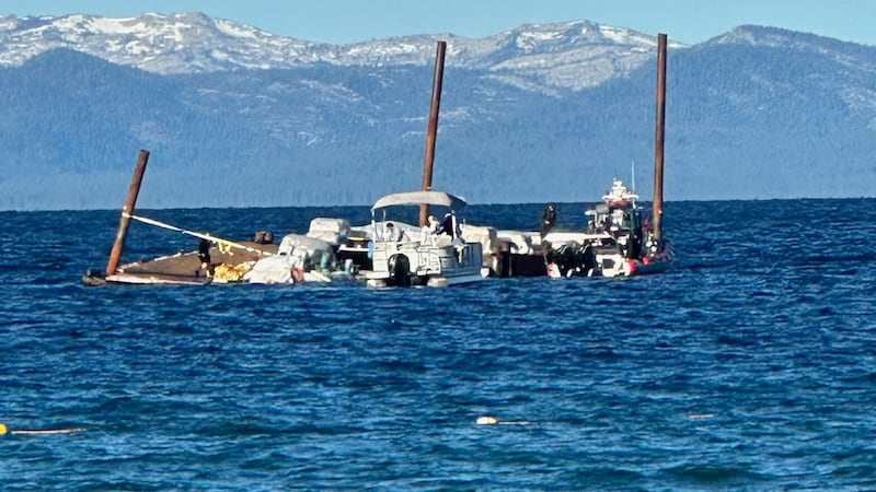 A photo of the damaged fireworks barge