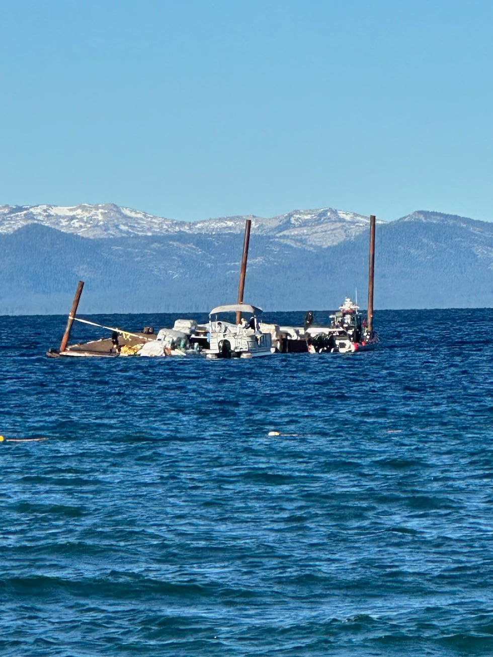A photo of the damaged fireworks barge