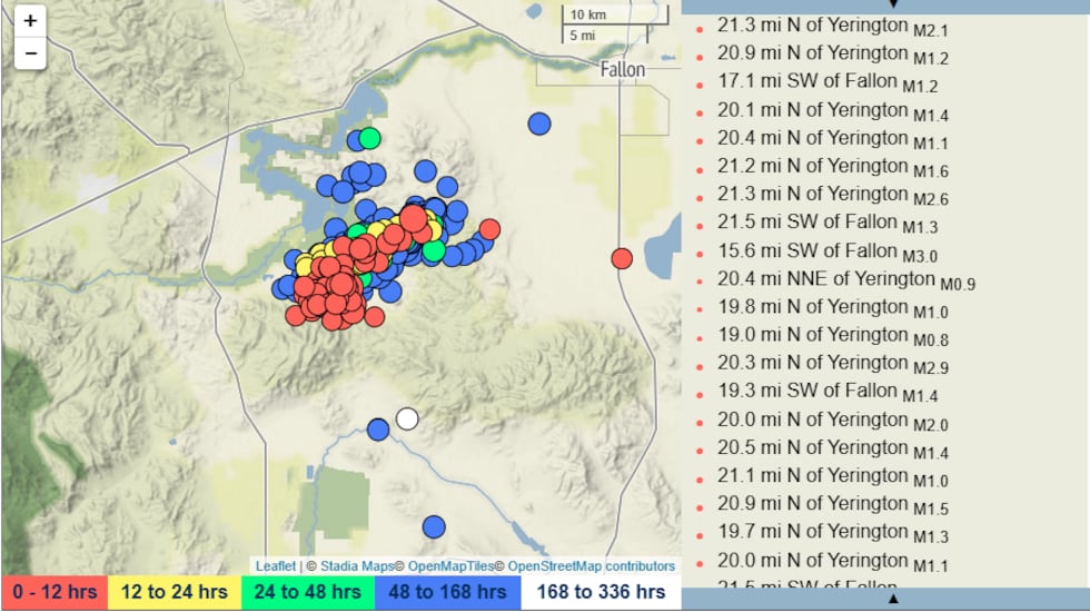 El norte de Nevada ha registrado más de 90 pequeños terremotos en unas 12 horas, según el...