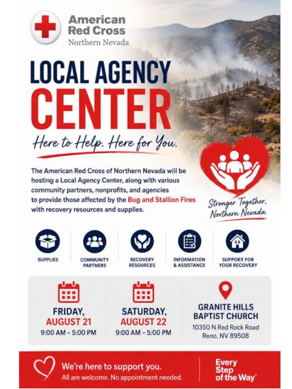 American Red Cross Northern Nevada slates a two-day Local Agency Center to aid fire victims.