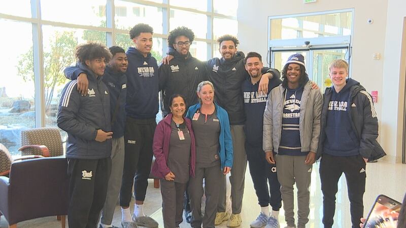 Members of the Wolf Pack basketball team at Renown on Monday, January 15th.