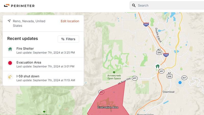 The Reno Fire Department produced this evacuation map for the fire by Davis Creek Regional Park.
