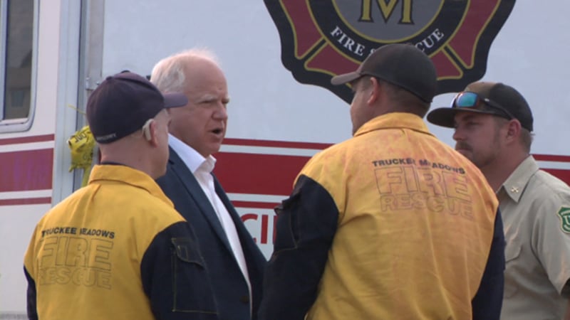 Governor Tim Walz meets with firemen at Davis Fire Command Center