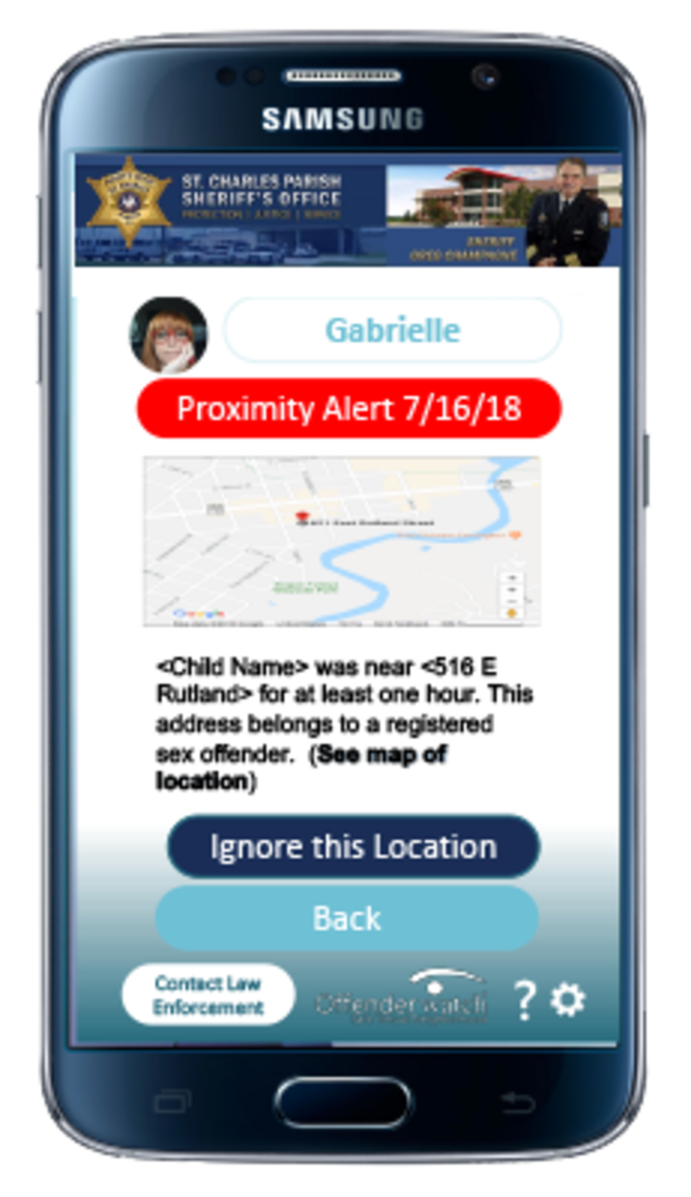 The app alerts parents/guardians when a registered sex offender contacts their child's phone.