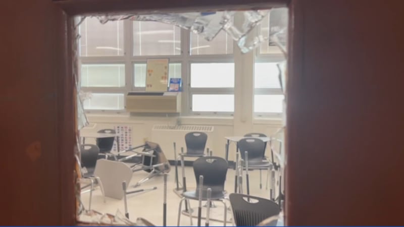 Vandals destroyed glass in a classroom at Reno High in the early hours of May 22, 2025