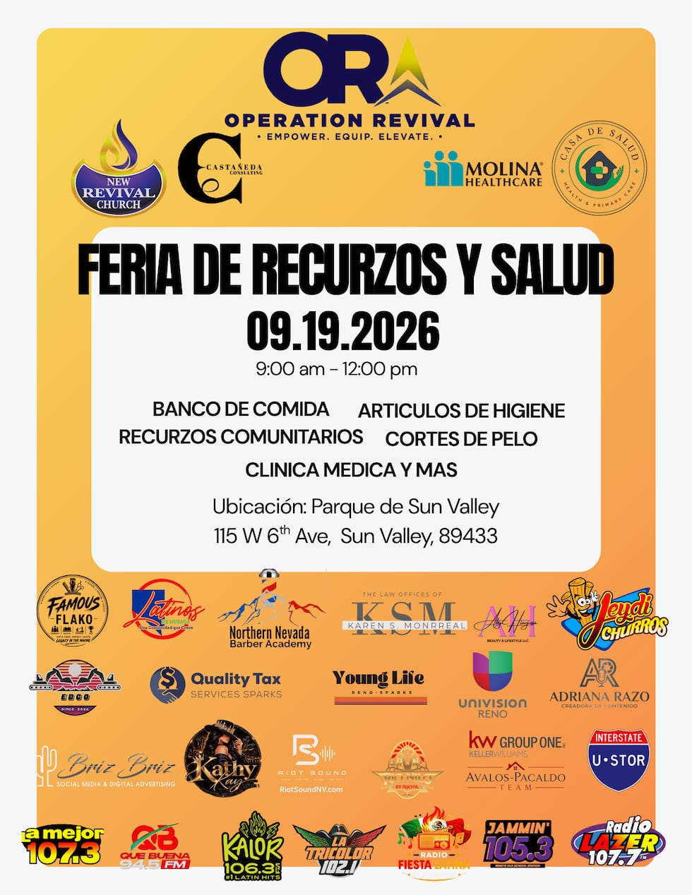 El evento se llevará a cabo de 9:00 a.m. a 12:00 p.m. en el Parque de Sun Valley, ubicado en...