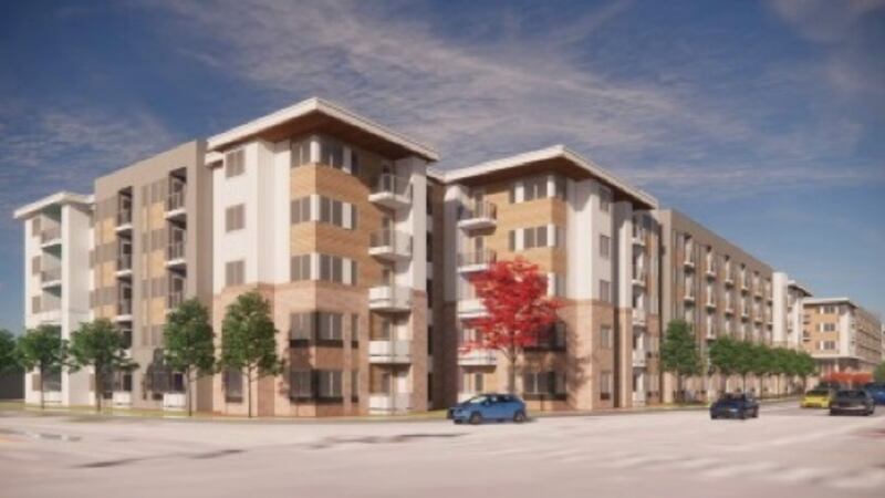 A rendering of the affordable housing Pinyon Apartments under construction at 1120 East Moana...
