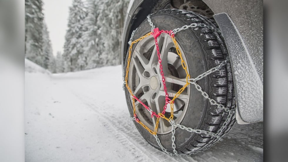 A tire with snow chains.