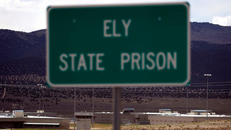 In this July 11, 2018, file photo, a sign marks the entrance to Ely State Prison, the location...